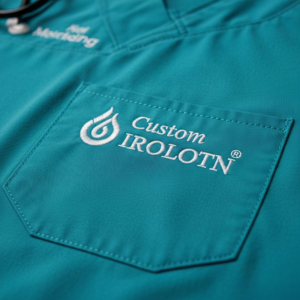 Custom embroidery on medical scrubs